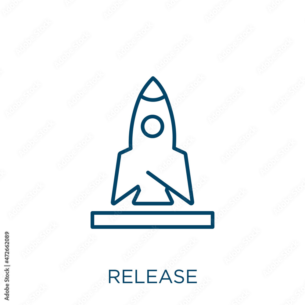 Poster release icon. thin linear release outline icon isolated on white background. line vector release sig