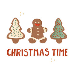 Cute set of 3 gingerbread glazed christmas cookies whith lettering.