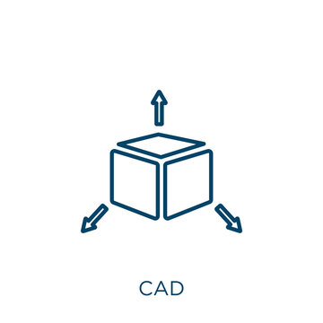 cad icon. Thin linear cad outline icon isolated on white background. Line vector cad sign, symbol for web and mobile.