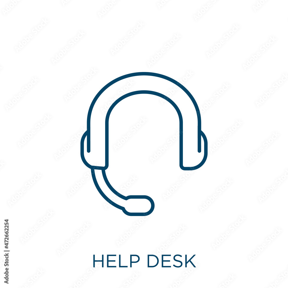 Poster help desk icon. thin linear help desk outline icon isolated on white background. line vector help de