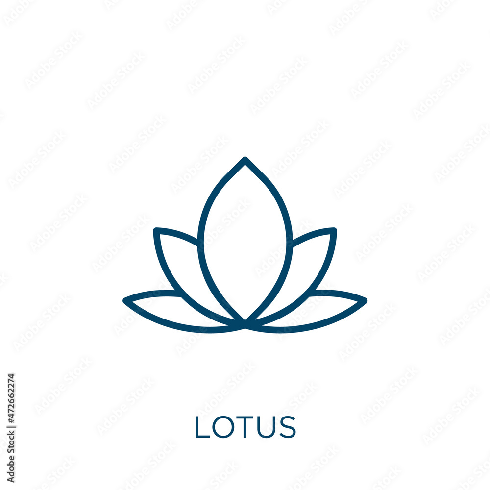 Poster lotus icon. thin linear lotus outline icon isolated on white background. line vector lotus sign, sym