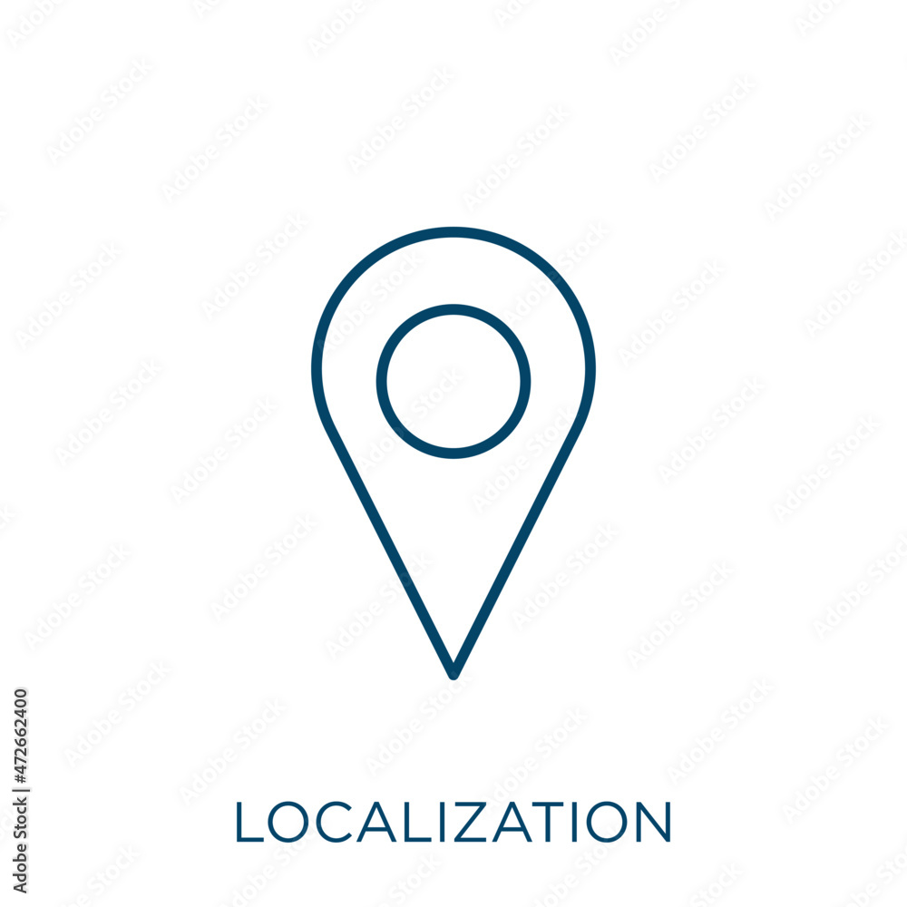 Poster localization icon. thin linear localization outline icon isolated on white background. line vector l