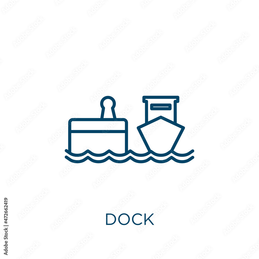 Poster dock icon. thin linear dock outline icon isolated on white background. line vector dock sign, symbol