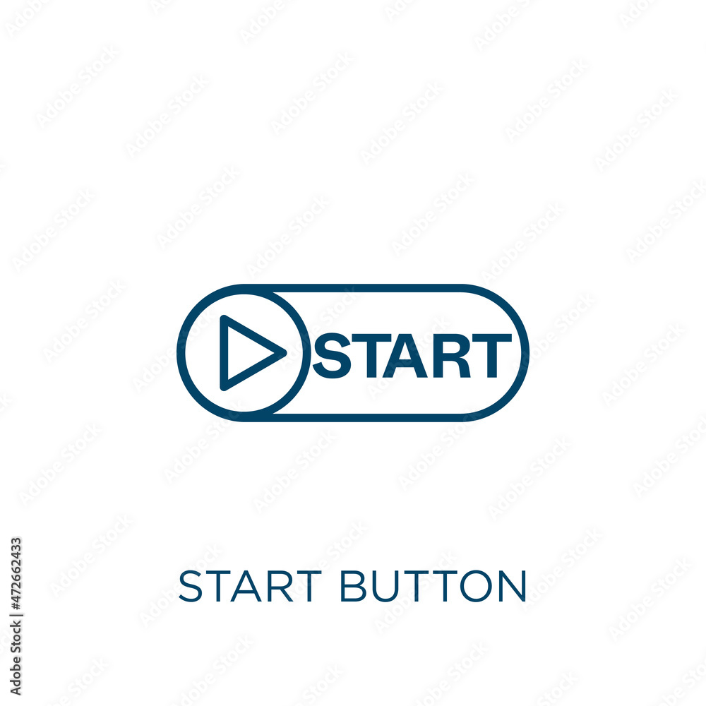 Poster start button icon. thin linear start button outline icon isolated on white background. line vector s