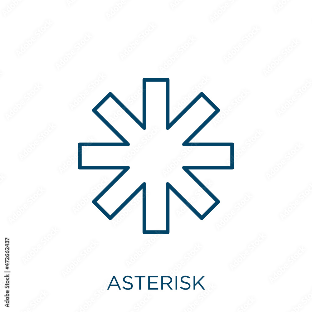 Poster asterisk icon. thin linear asterisk outline icon isolated on white background. line vector asterisk 
