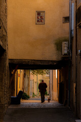 homme promenant son chien