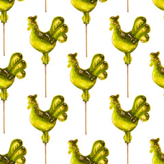 Watercolor illustration with bright candy and lollypops. Collection of hand-drawn cozy elements for you design. Seamless pattern.