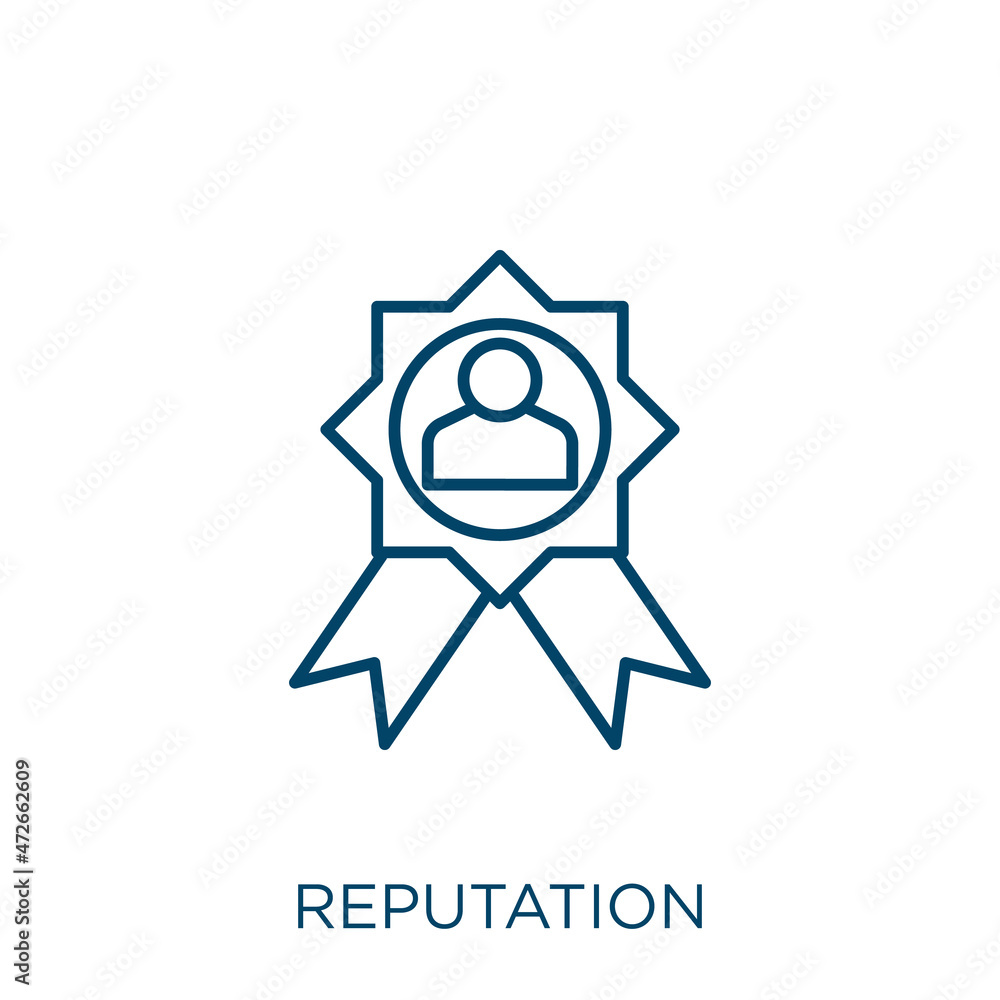 Poster reputation icon. thin linear reputation outline icon isolated on white background. line vector reput