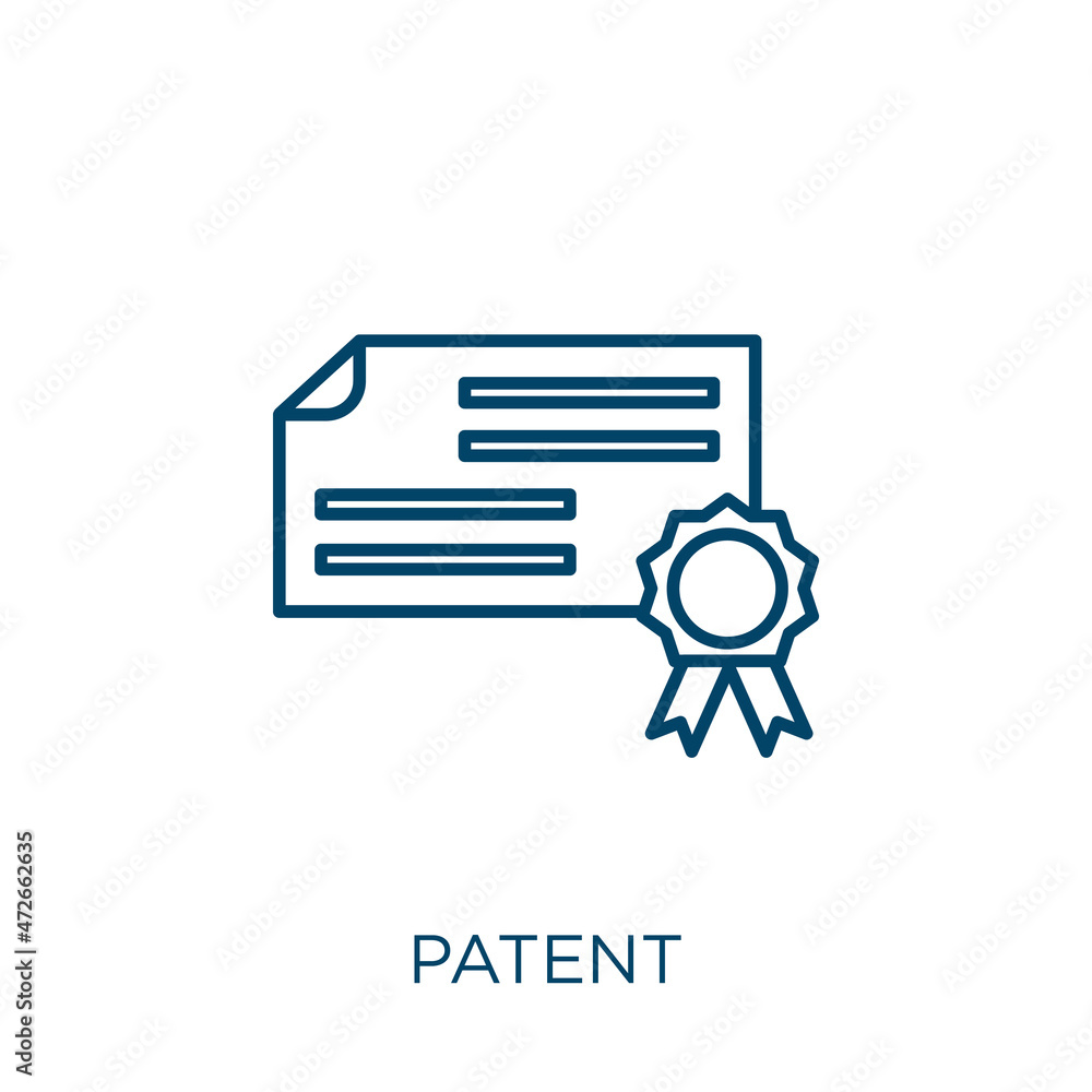 Poster patent icon. thin linear patent outline icon isolated on white background. line vector patent sign, 