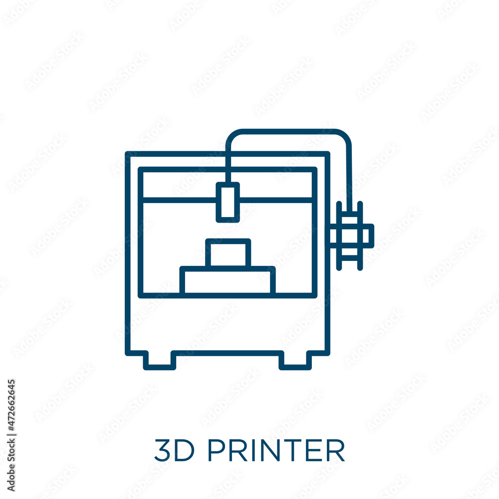 Poster 3d printer icon. thin linear 3d printer outline icon isolated on white background. line vector 3d pr