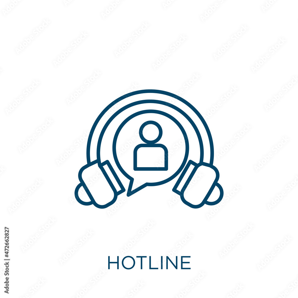 Poster hotline icon. thin linear hotline outline icon isolated on white background. line vector hotline sig