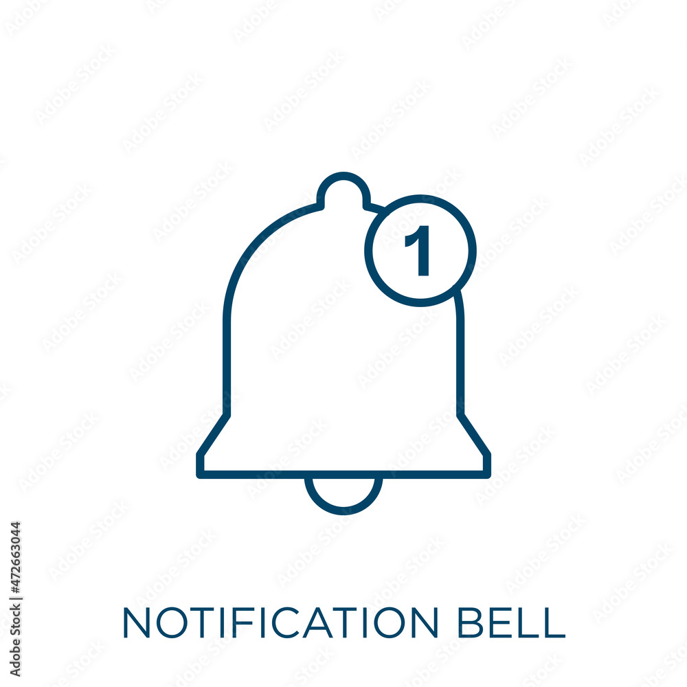 Poster notification bell icon. thin linear notification bell outline icon isolated on white background. lin