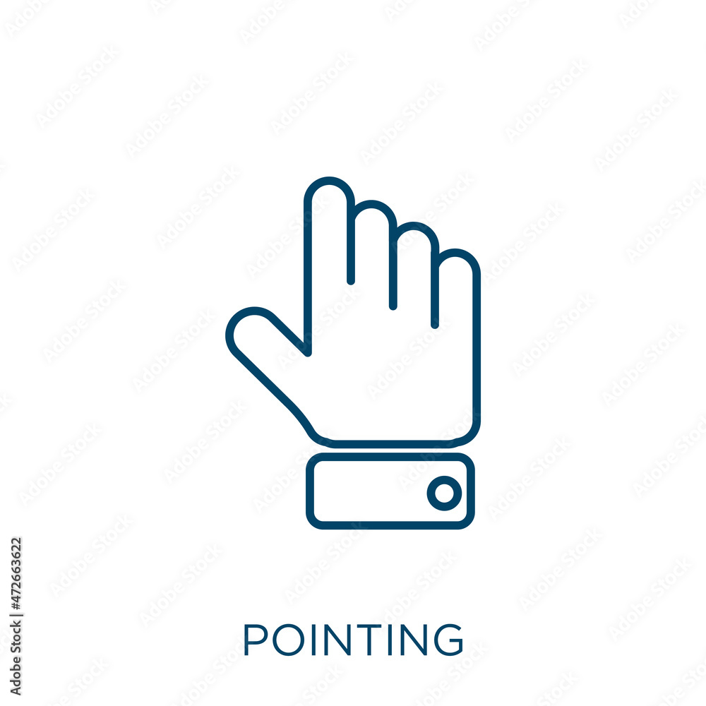 Poster pointing icon. thin linear pointing outline icon isolated on white background. line vector pointing 