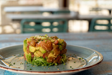 salmon tar-tar with with avocado