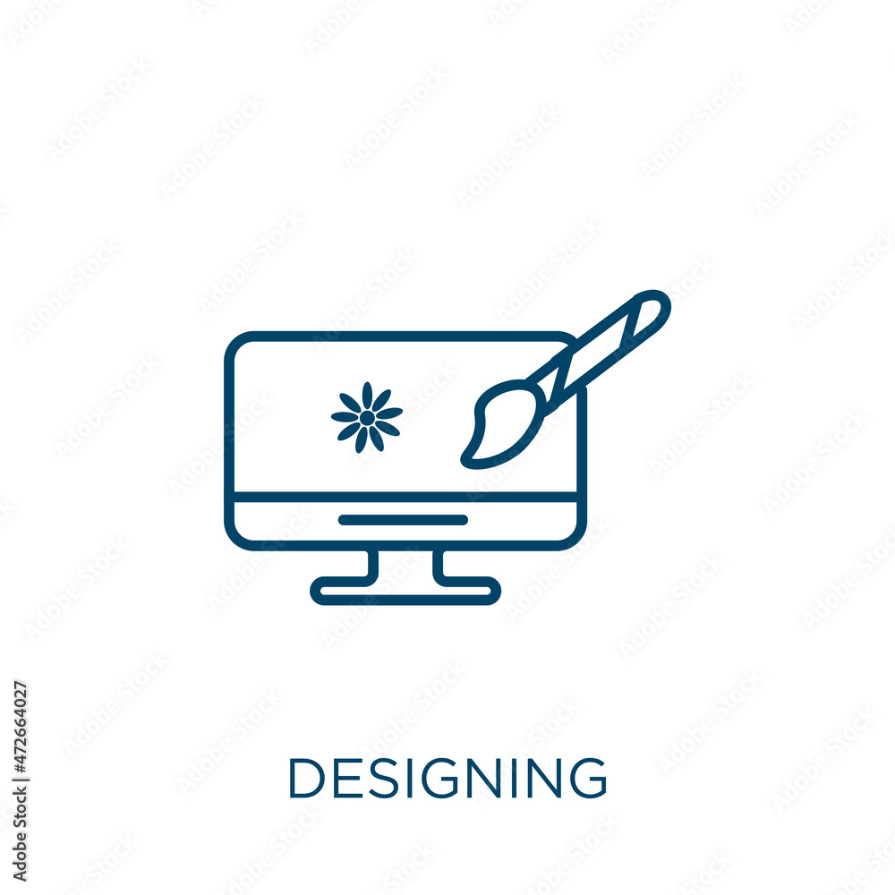 Poster designing icon. thin linear designing outline icon isolated on white background. line vector designi