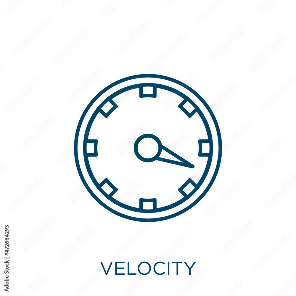 Poster velocity icon. thin linear velocity outline icon isolated on white background. line vector velocity 