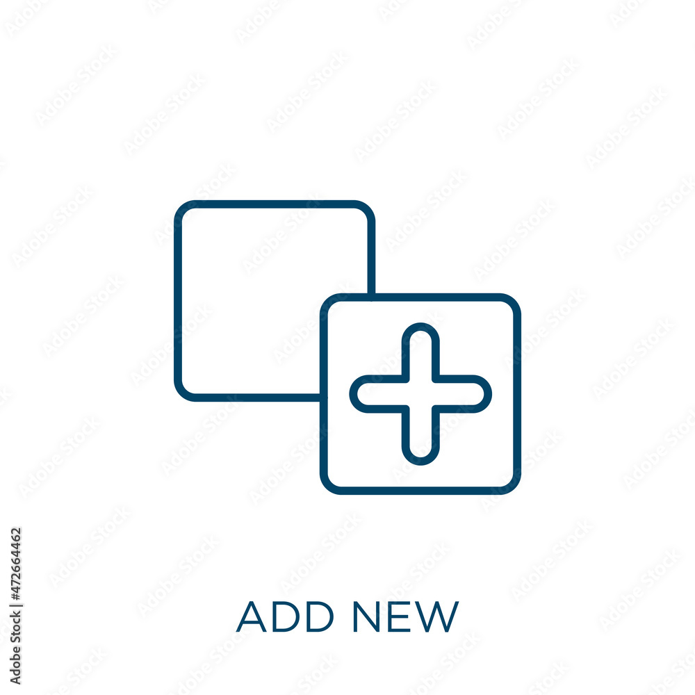 Poster add new icon. thin linear add new outline icon isolated on white background. line vector add new sig