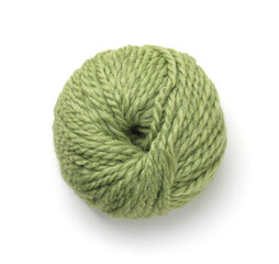 Top view of olive green wool yarn skein