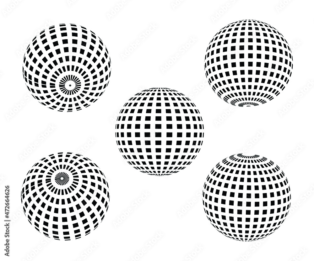 Poster halftone distort ball. circle dots 3d sphere. logo emblem design element for medical, treatment, cos