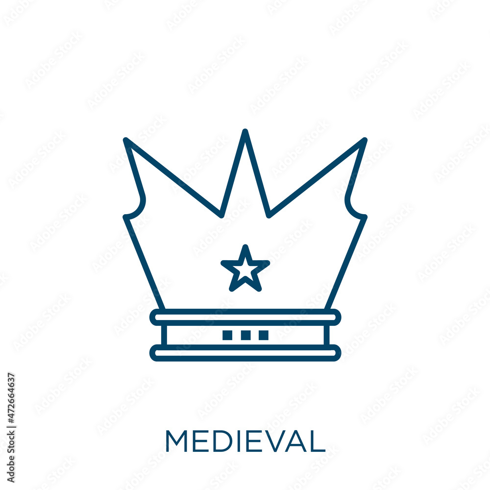 Poster medieval icon. thin linear medieval outline icon isolated on white background. line vector medieval 