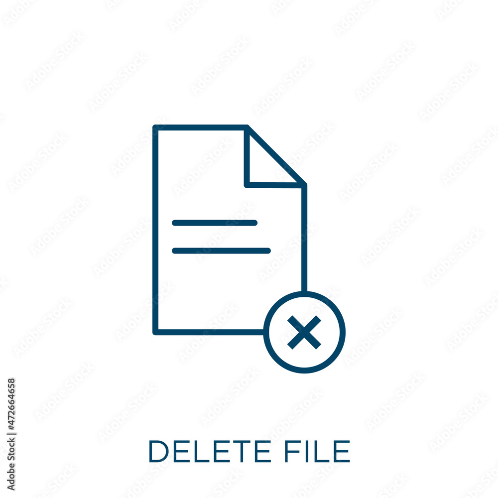 Poster delete file icon. thin linear delete file outline icon isolated on white background. line vector del