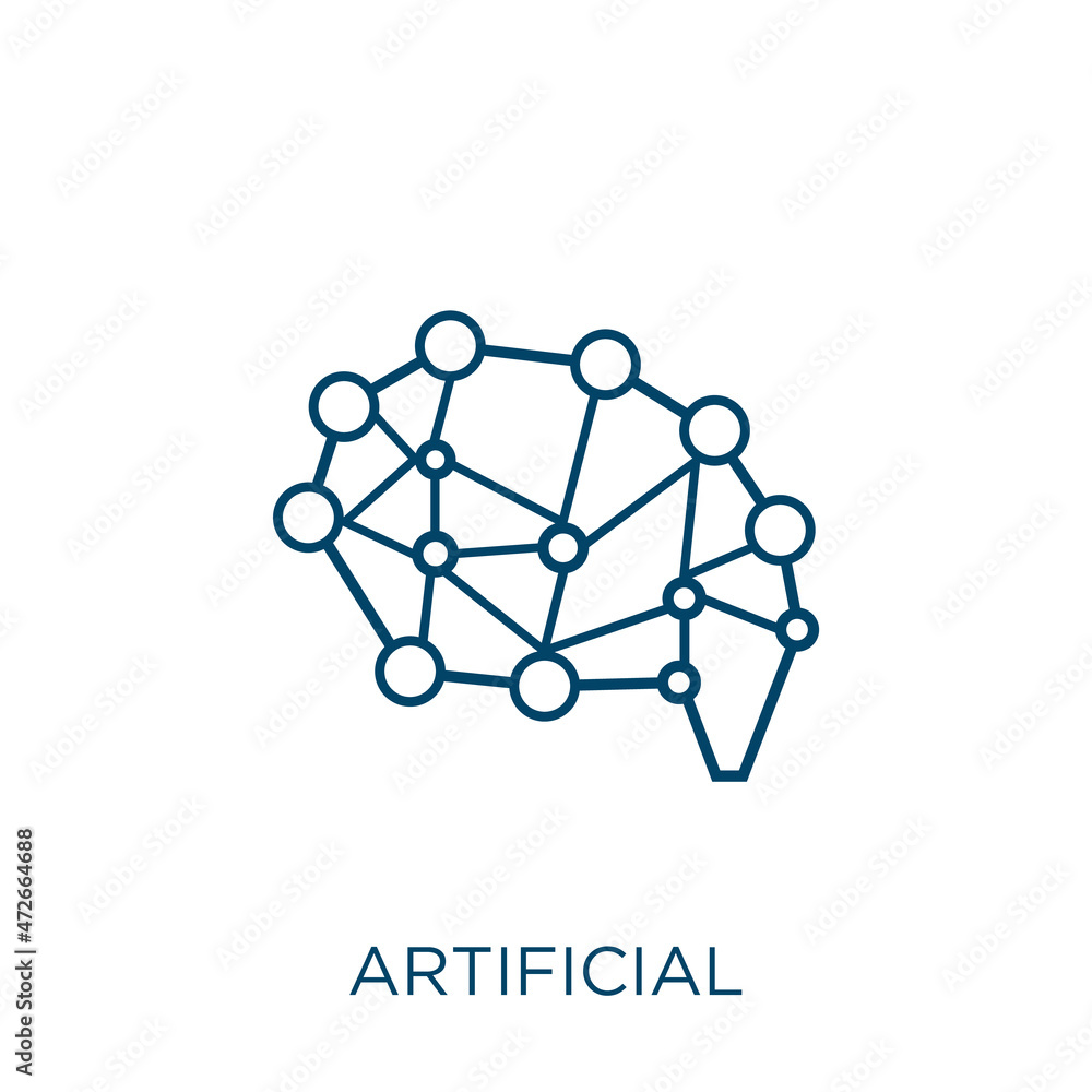 Poster artificial icon. thin linear artificial outline icon isolated on white background. line vector artif