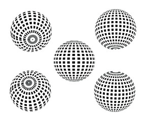 Halftone distort ball. Circle dots 3d sphere. Logo emblem design element for medical, treatment, cosmetic. Globe icon using halftone circle dots raster texture, isolated on white background