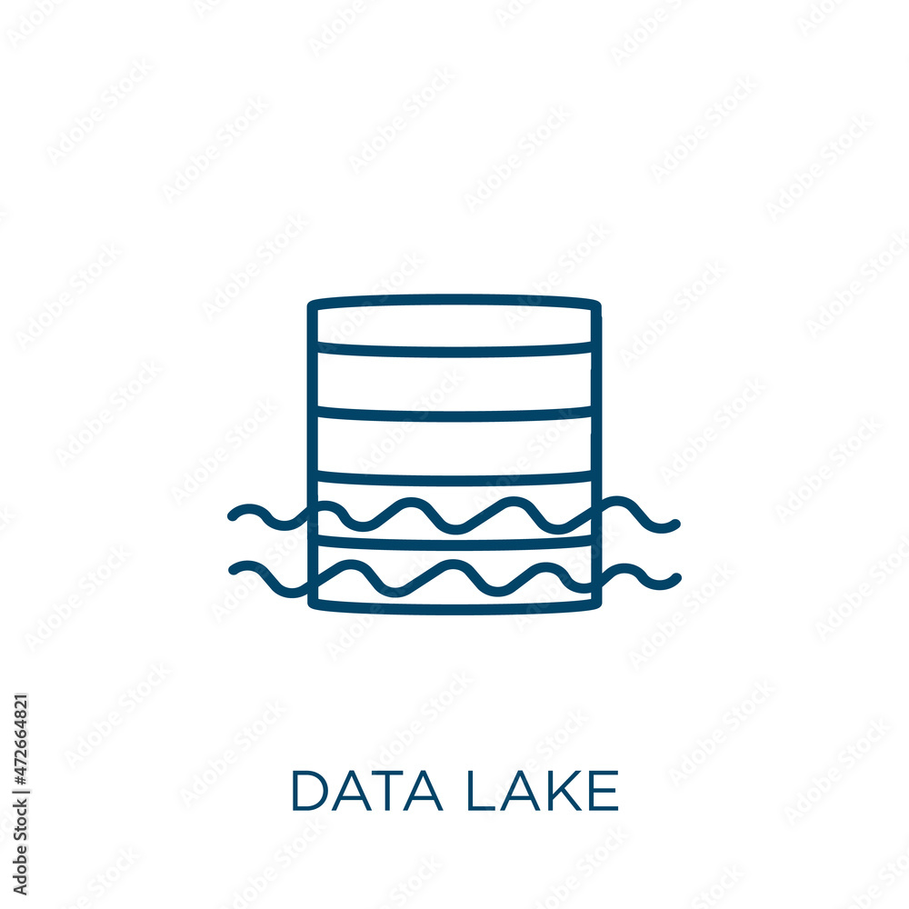 Poster data lake icon. thin linear data lake outline icon isolated on white background. line vector data la