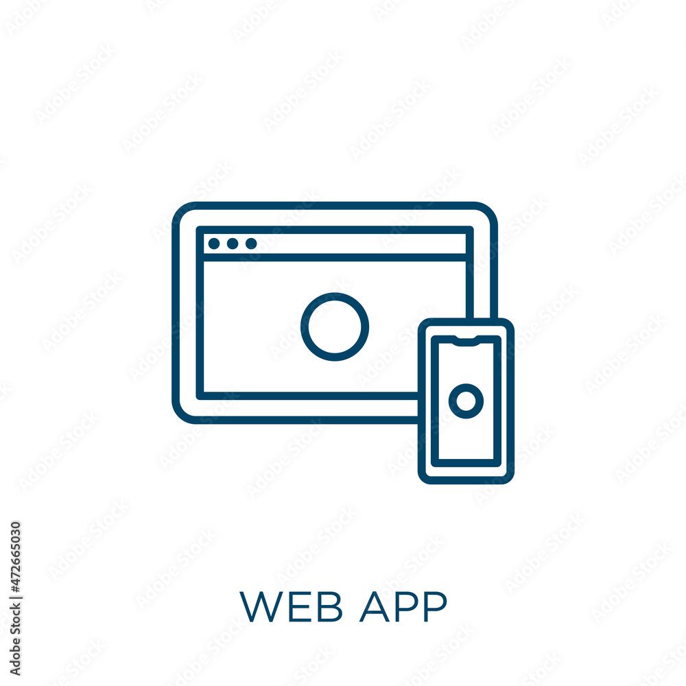 Poster web app icon. thin linear web app outline icon isolated on white background. line vector web app sig