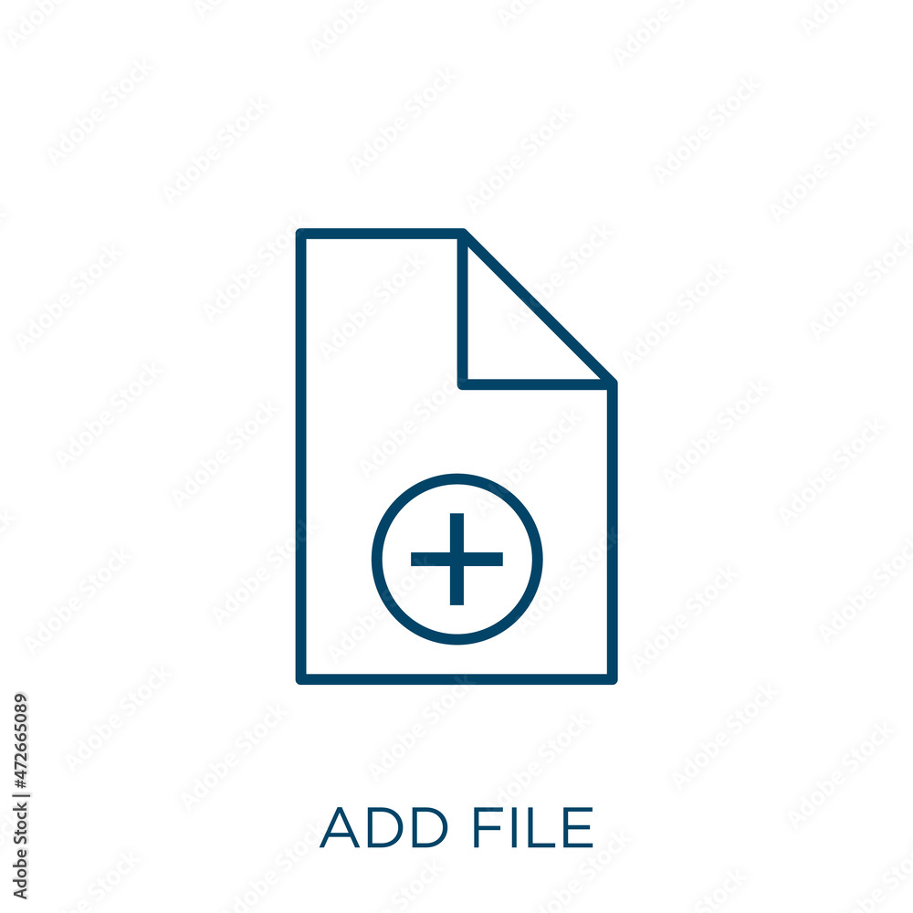 Poster add file icon. thin linear add file outline icon isolated on white background. line vector add file 