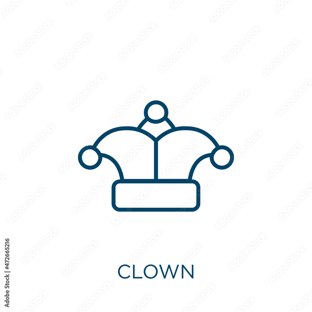 Poster clown icon. thin linear clown outline icon isolated on white background. line vector clown sign, sym