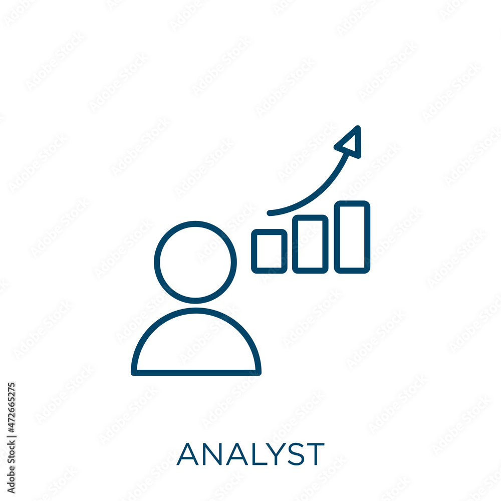 Poster analyst icon. thin linear analyst outline icon isolated on white background. line vector analyst sig