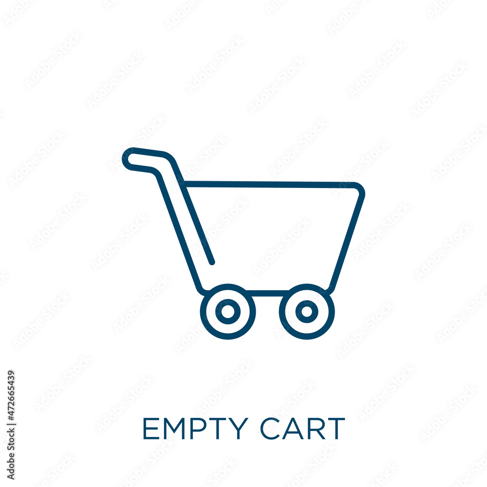 Poster empty cart icon. Thin linear empty cart outline icon isolated on white background. Line vector empty cart sign, symbol for web and mobile.