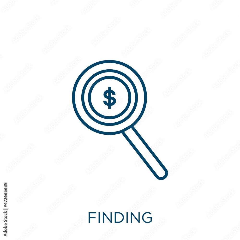 Poster finding icon. thin linear finding outline icon isolated on white background. line vector finding sig
