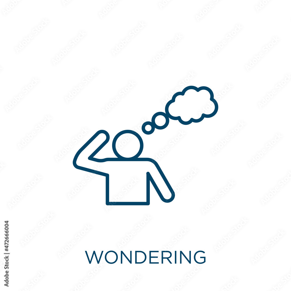 Poster wondering icon. thin linear wondering outline icon isolated on white background. line vector wonderi