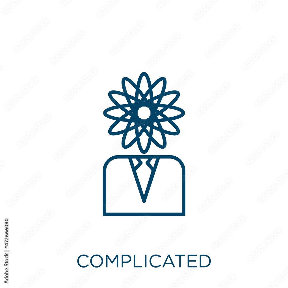 Aufkleber complicated icon. thin linear complicated outline icon isolated on white background. line vector com
