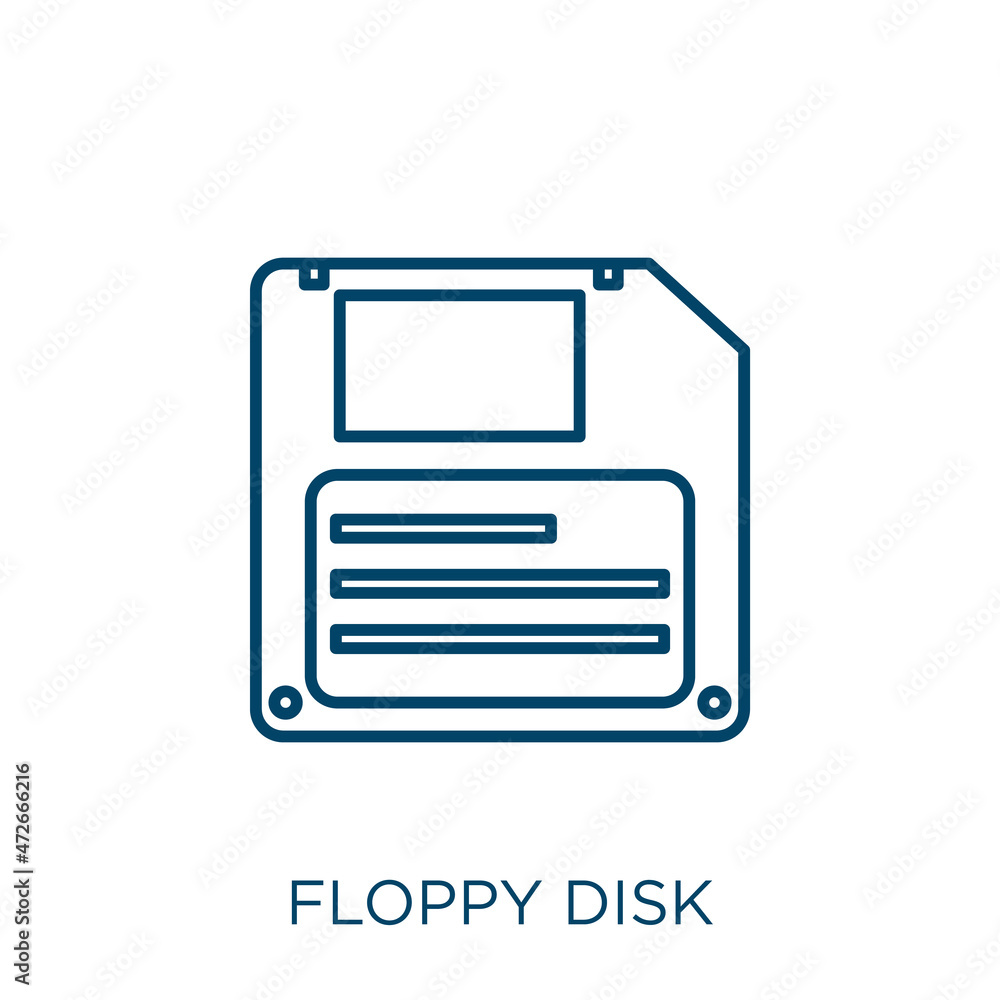 Poster floppy disk icon. thin linear floppy disk outline icon isolated on white background. line vector flo