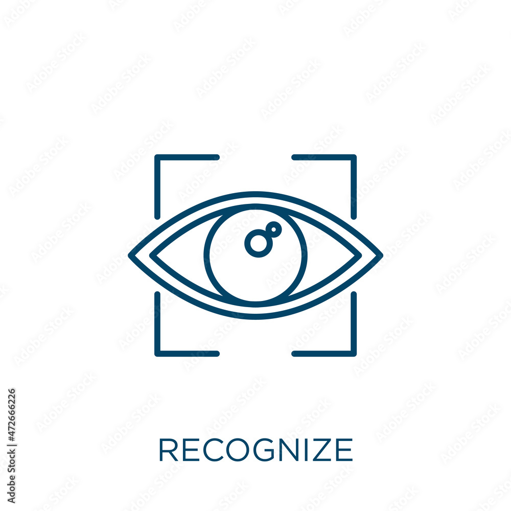 Poster recognize icon. thin linear recognize outline icon isolated on white background. line vector recogni