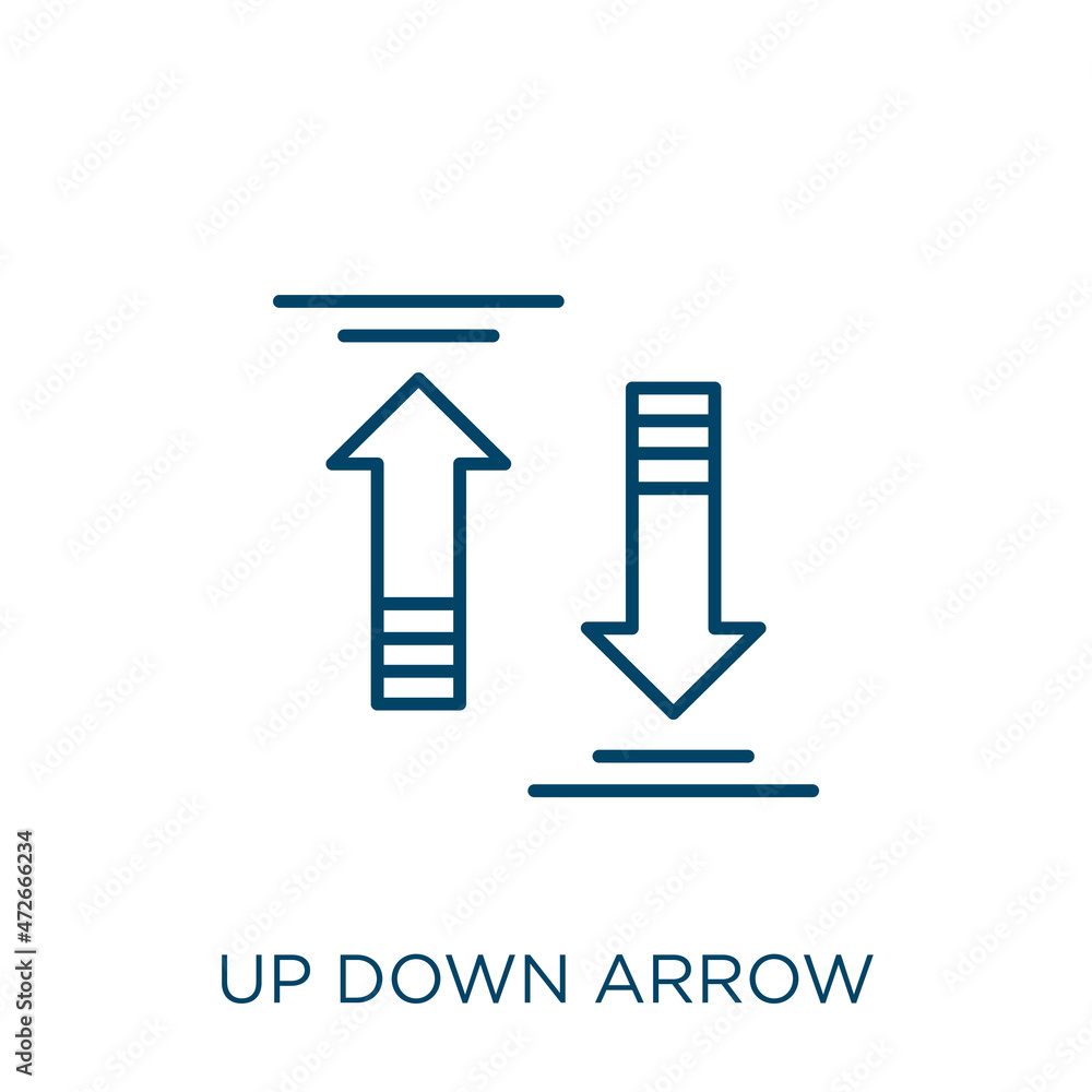 Poster up down arrow icon. thin linear up down arrow outline icon isolated on white background. line vector