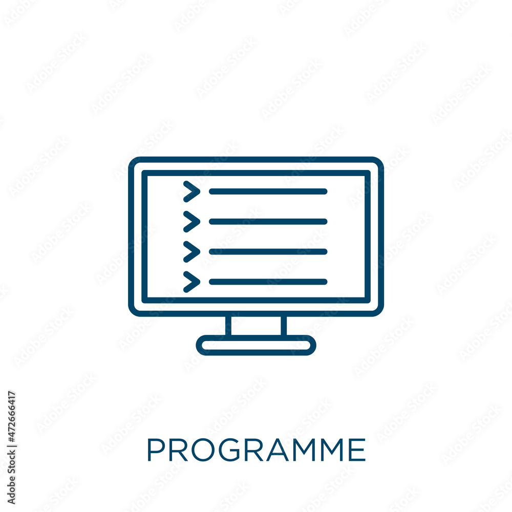 Aufkleber programme icon. thin linear programme outline icon isolated on white background. line vector program