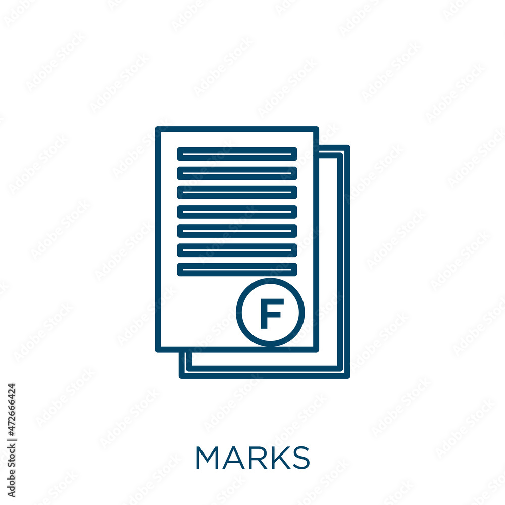 Poster marks icon. thin linear marks outline icon isolated on white background. line vector marks sign, sym
