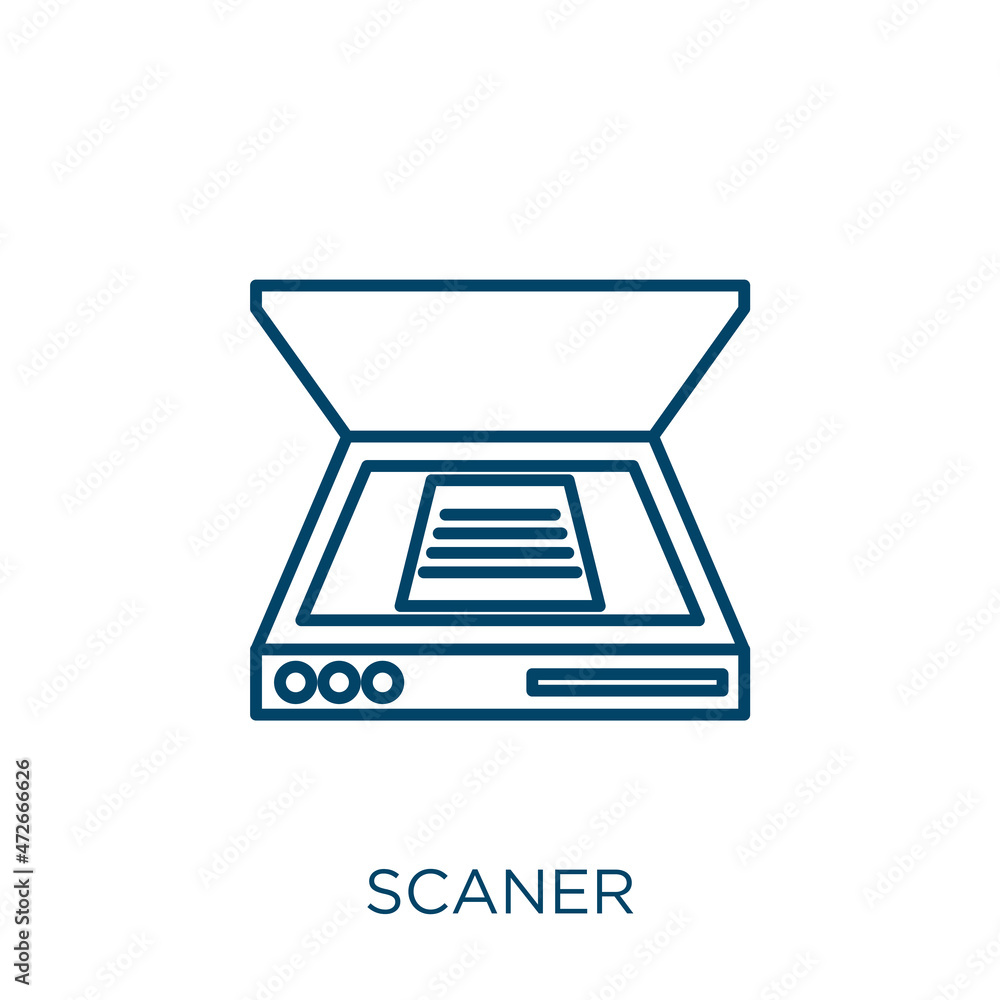 Fototapete scaner icon. Thin linear scaner outline icon isolated on white background. Line vector scaner sign, symbol for web and mobile.