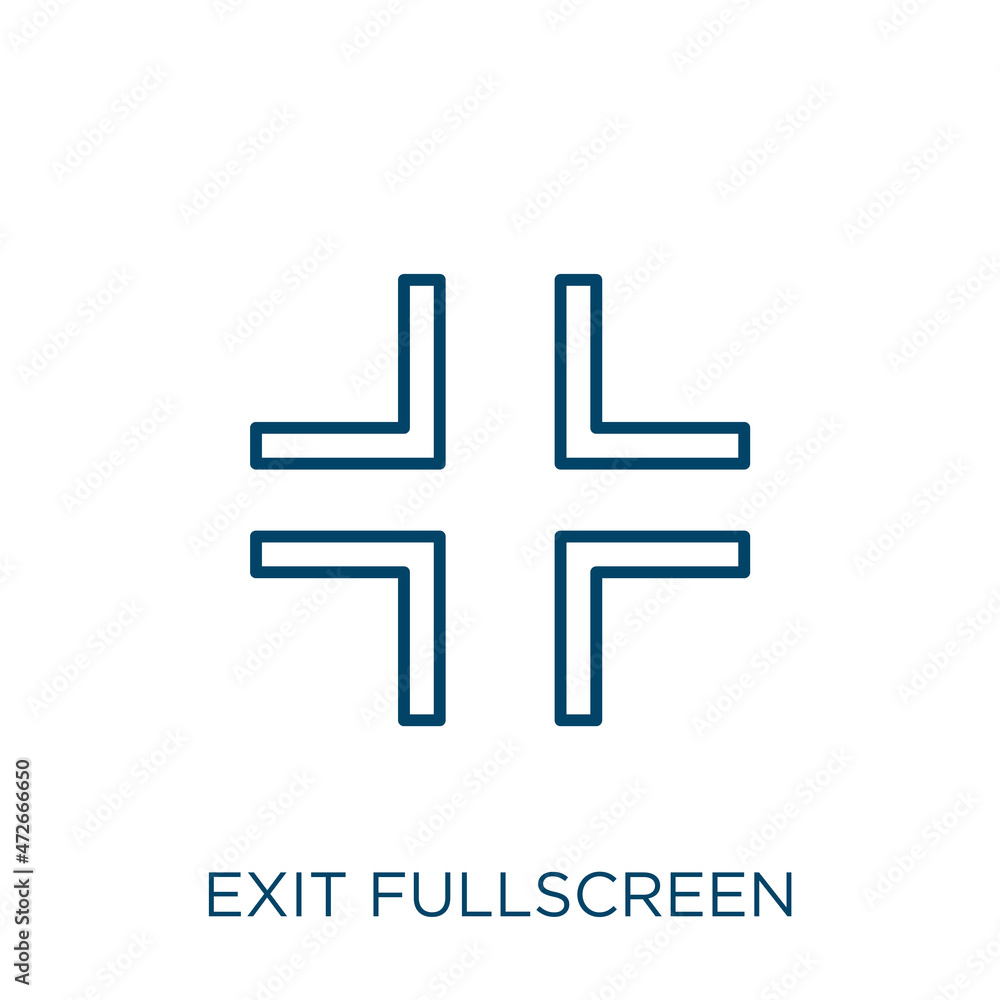 Poster exit fullscreen icon. thin linear exit fullscreen outline icon isolated on white background. line ve