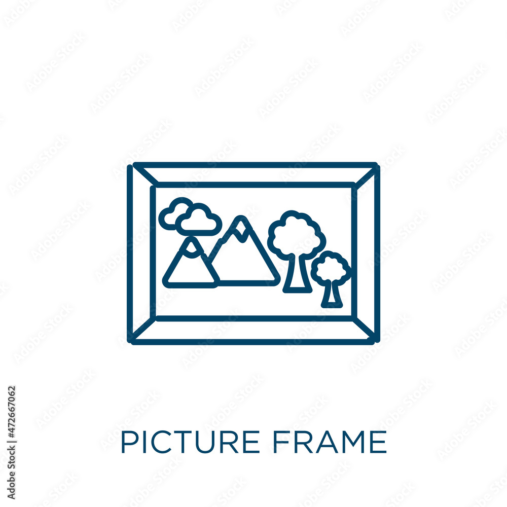 Poster picture frame icon. thin linear picture frame outline icon isolated on white background. line vector