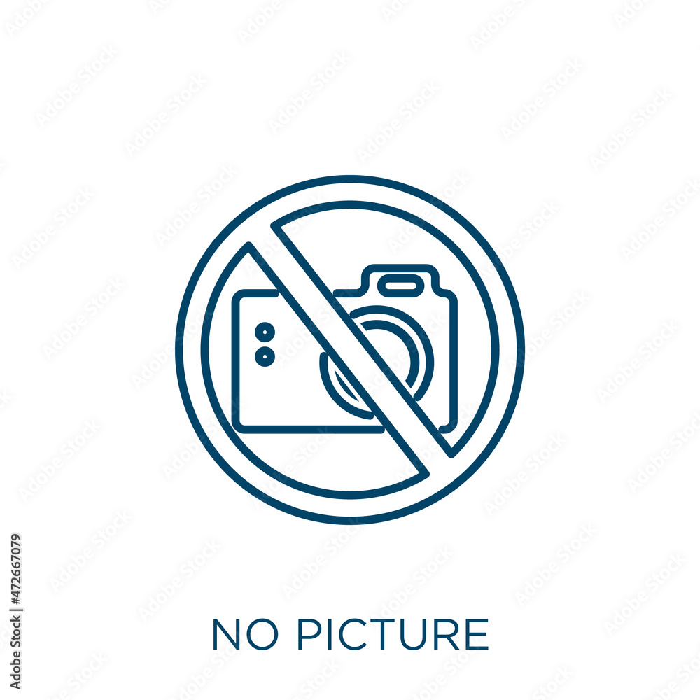 Poster no picture icon. thin linear no picture outline icon isolated on white background. line vector no pi