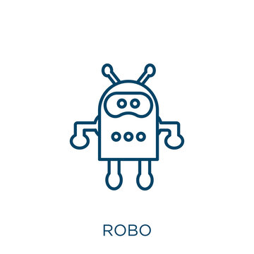 robo icon. Thin linear robo outline icon isolated on white background. Line vector robo sign, symbol for web and mobile.