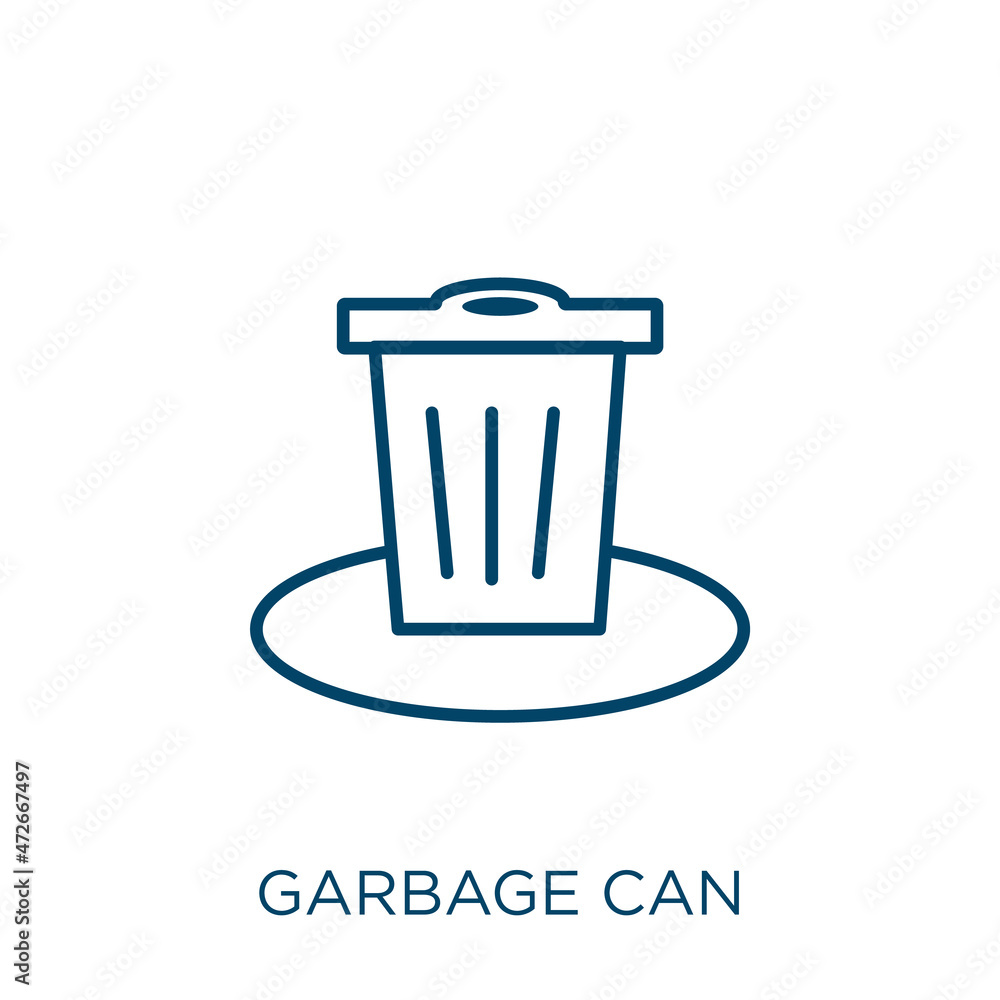 Poster garbage can icon. thin linear garbage can outline icon isolated on white background. line vector gar