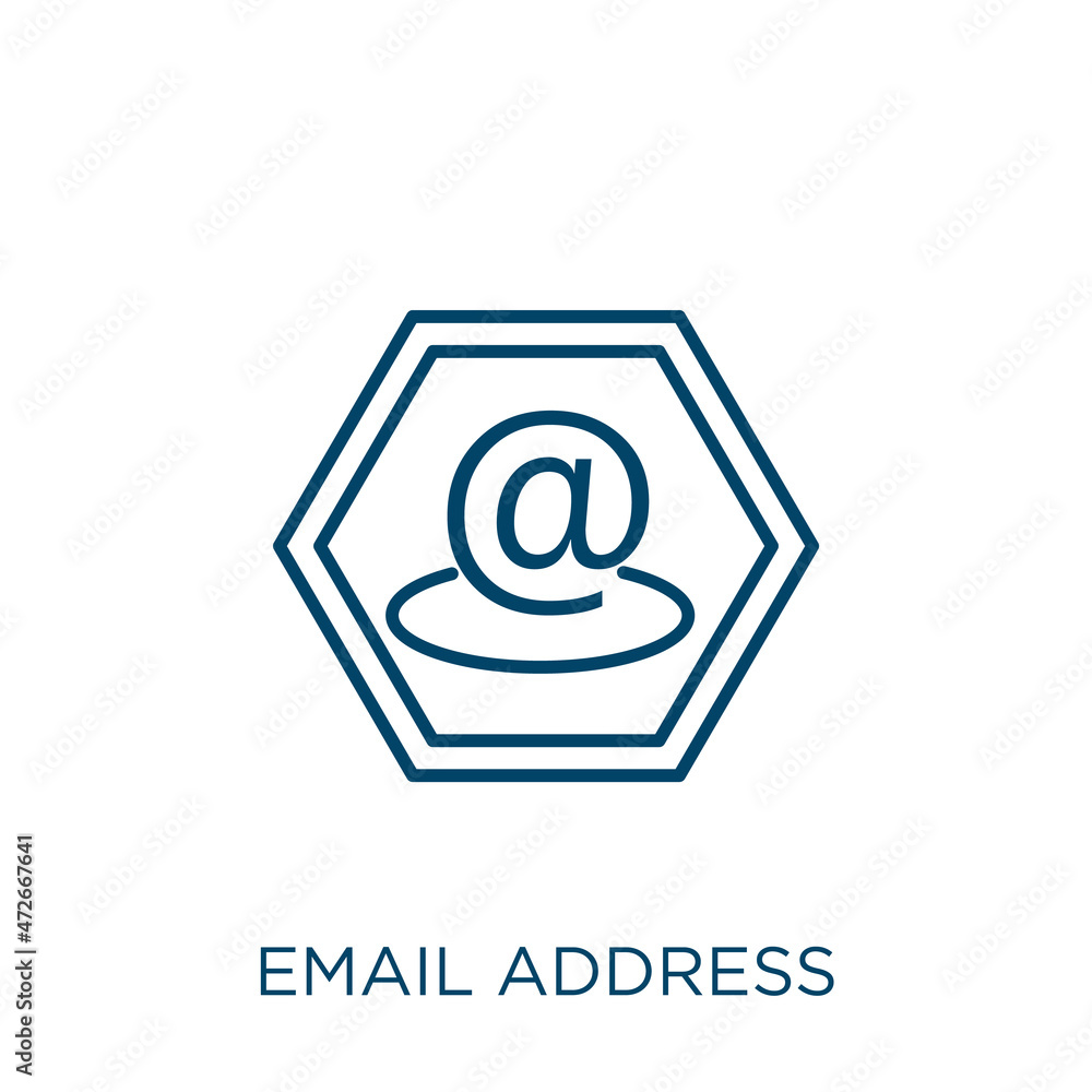 Poster email address icon. thin linear email address outline icon isolated on white background. line vector