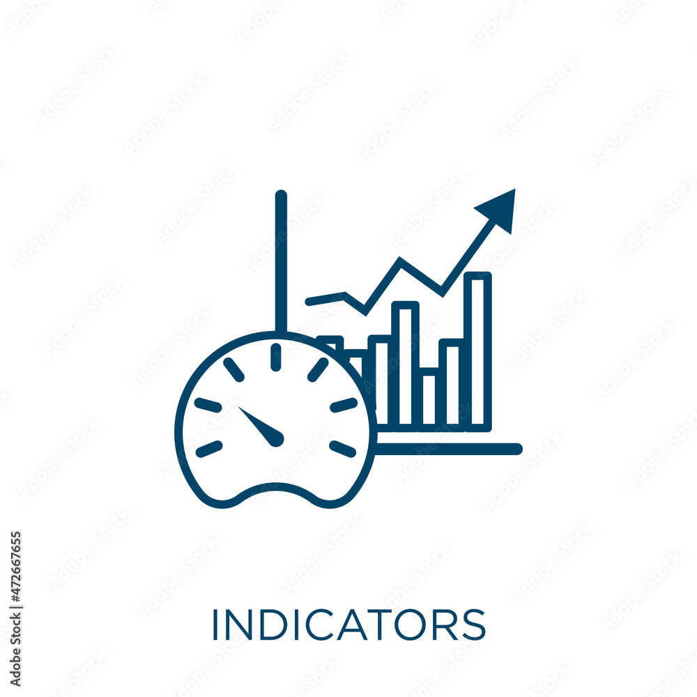 Poster indicators icon. thin linear indicators outline icon isolated on white background. line vector indic
