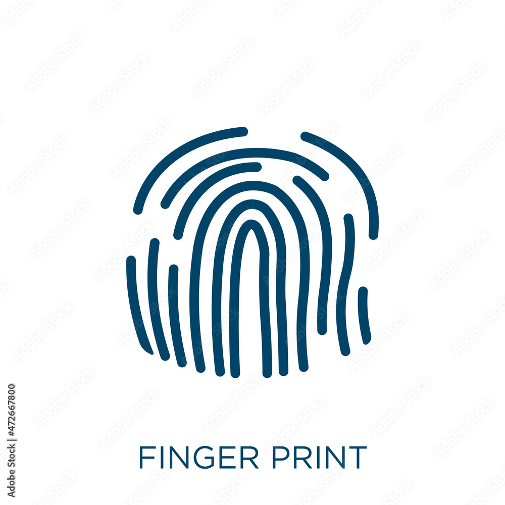 Poster finger print icon. thin linear finger print outline icon isolated on white background. line vector f